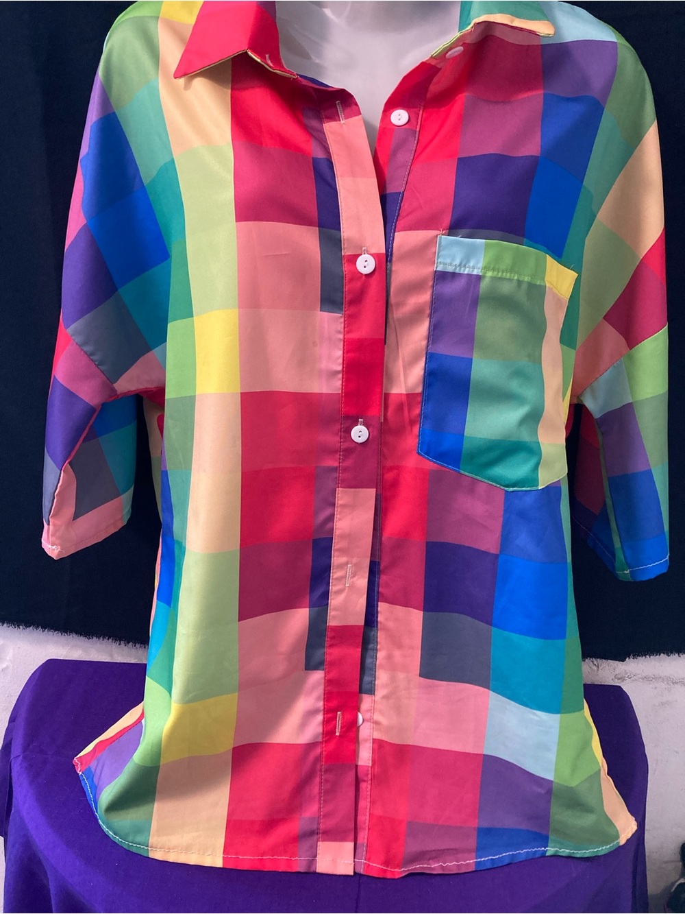 ChicMe Rainbow Color Block Shirt Dress Medium